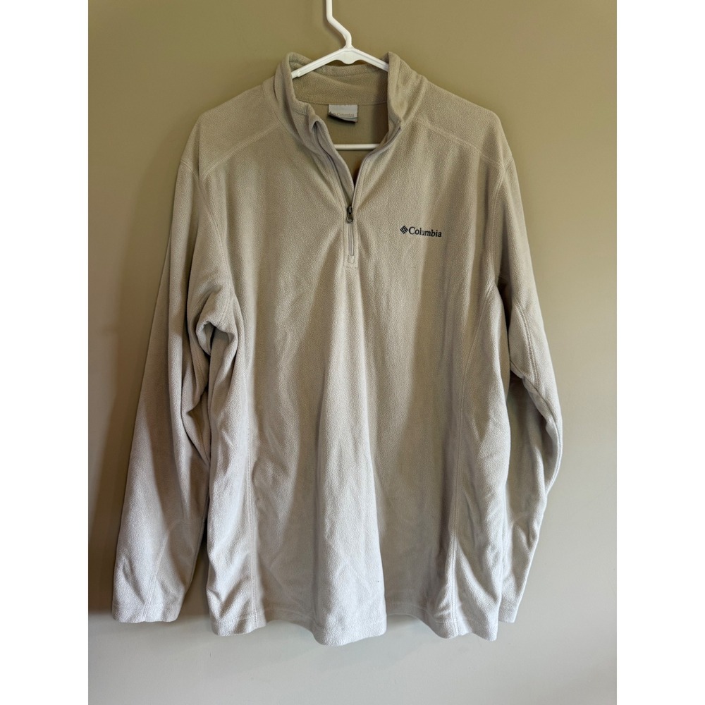 Columbia Mens Tan Beige Quarter Zip Fleece Pullover Sweater Large Outdoor Hiking